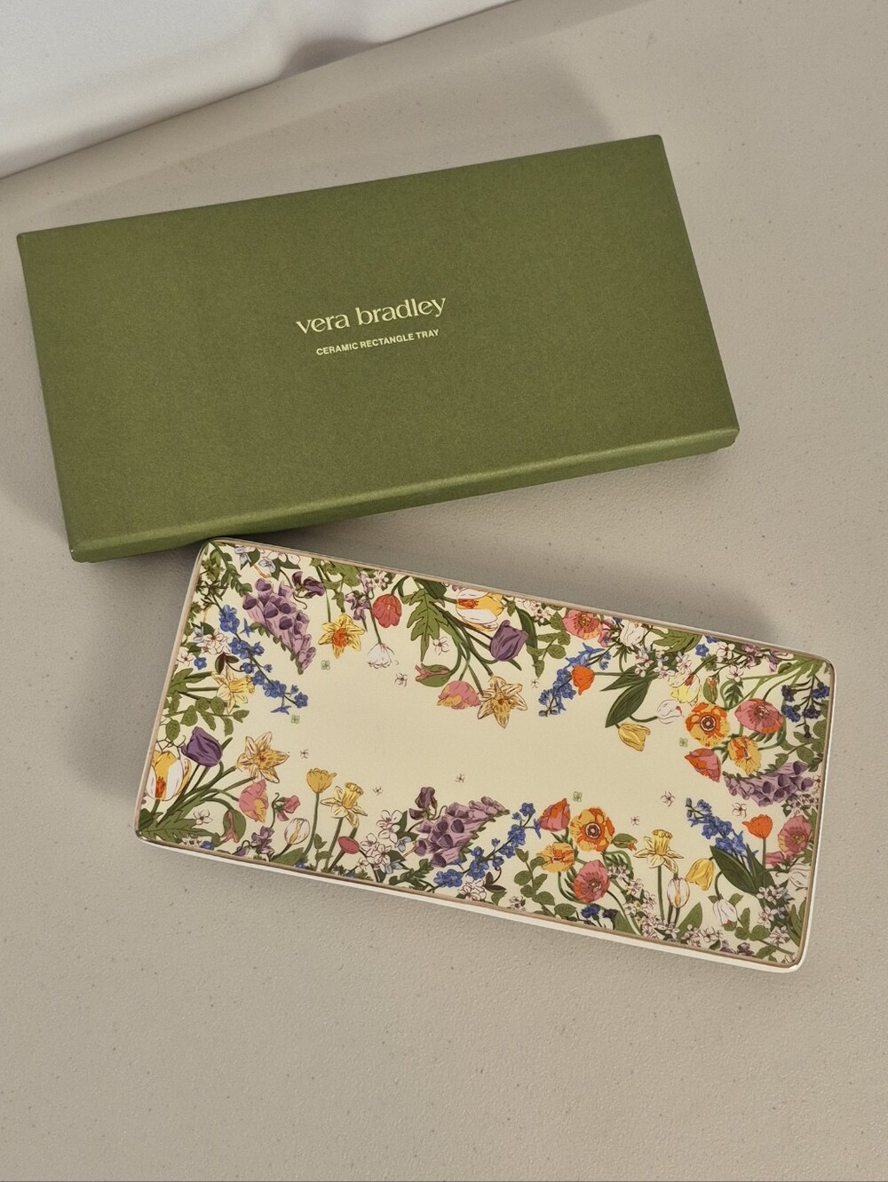 Vera Bradley Meadow Bouquet Floral Ceramic Rectangular Decorative Vanity Tray